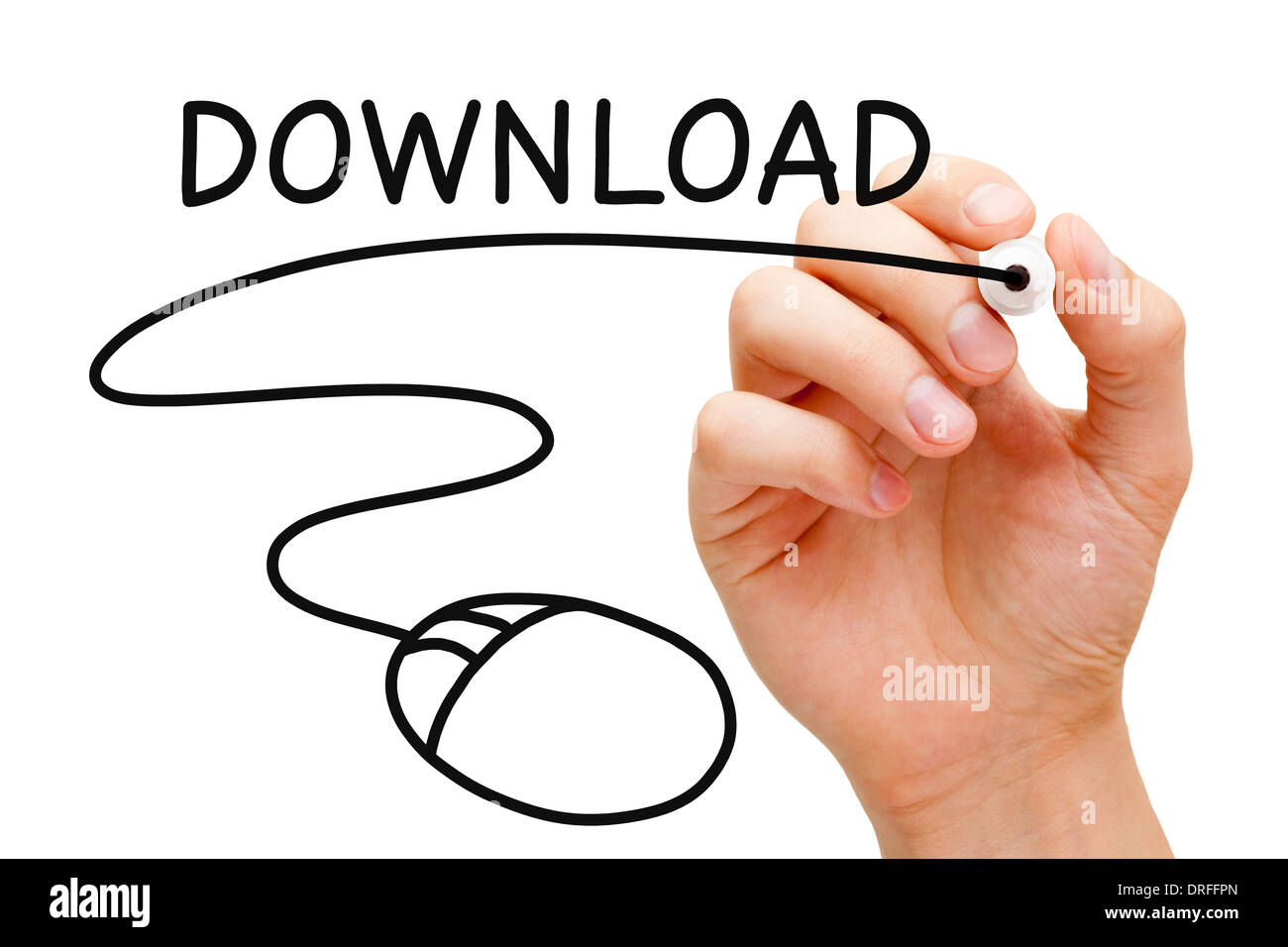 Hand skizzieren Download Mouse-Konzept mit schwarzem Filzstift auf transparente wischen Brett. Stockfoto