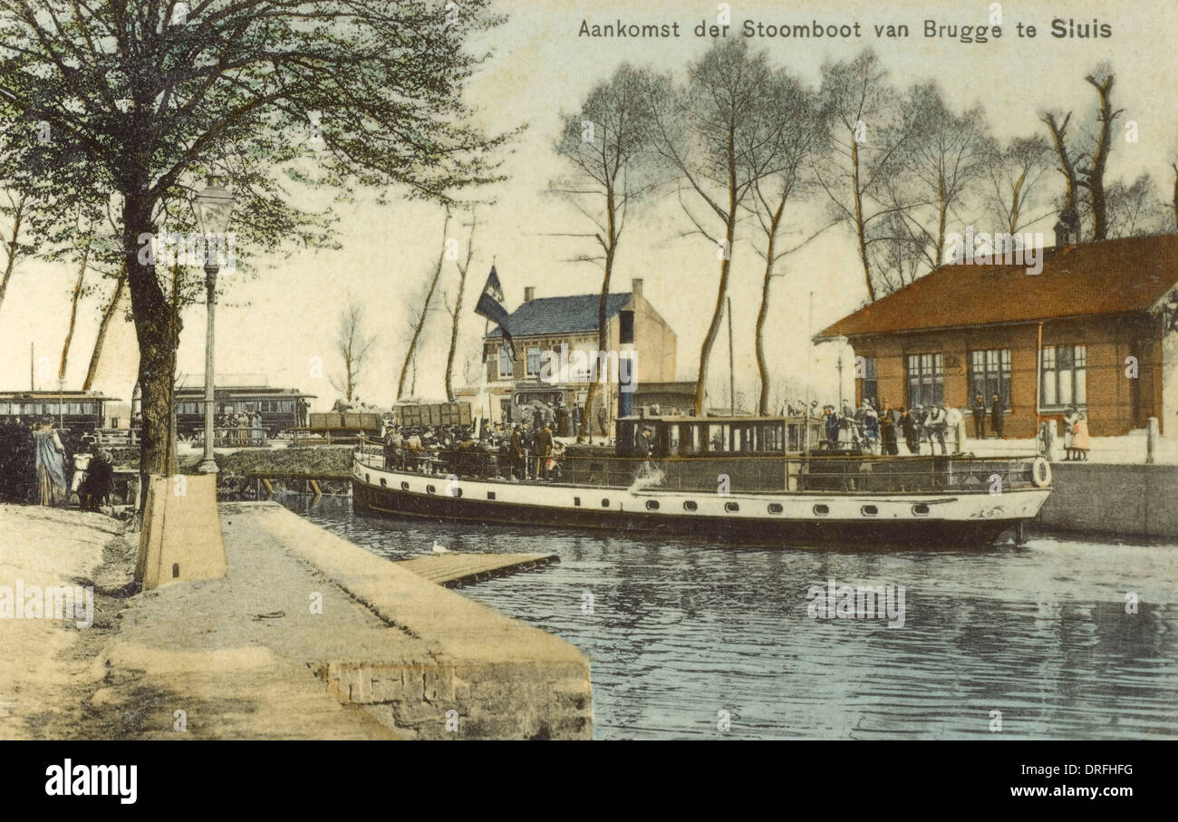 Sluis - Ankunft des Dampfers von Brügge Stockfoto