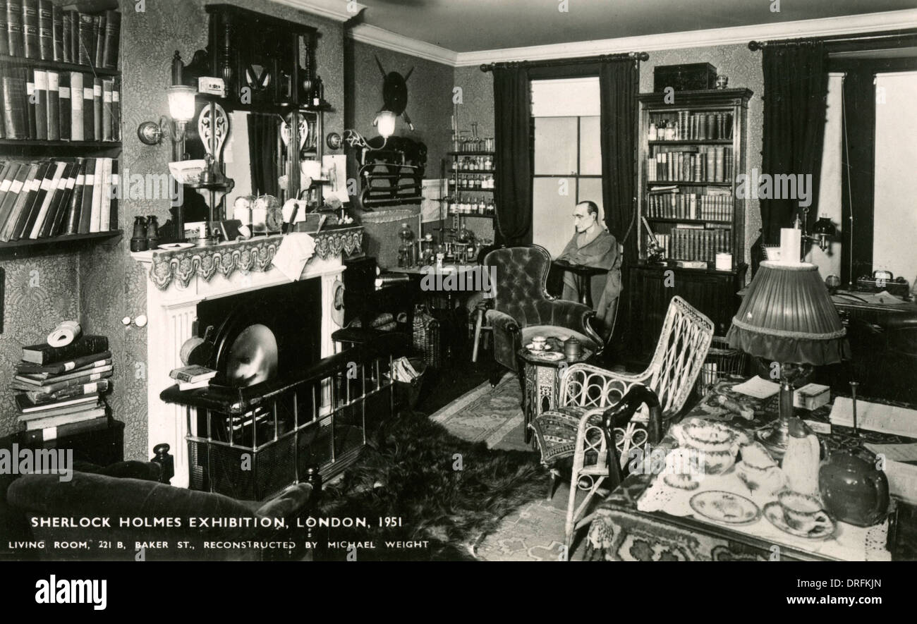 Wohnzimmer, Sherlock Holmes Ausstellung, London Stockfoto