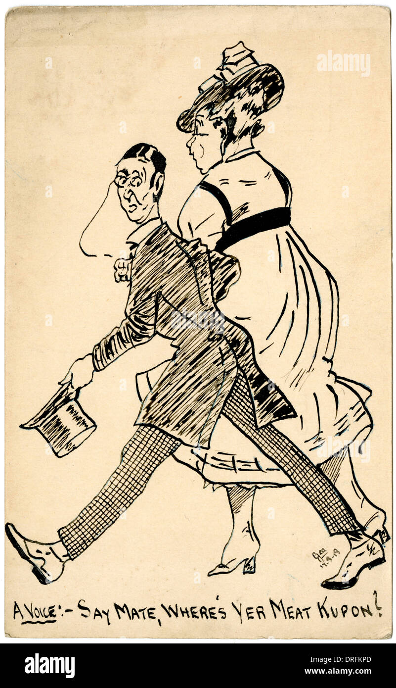 Humorvolle WWI-Postkarte, gezeichnet von George Ranstead Stockfoto