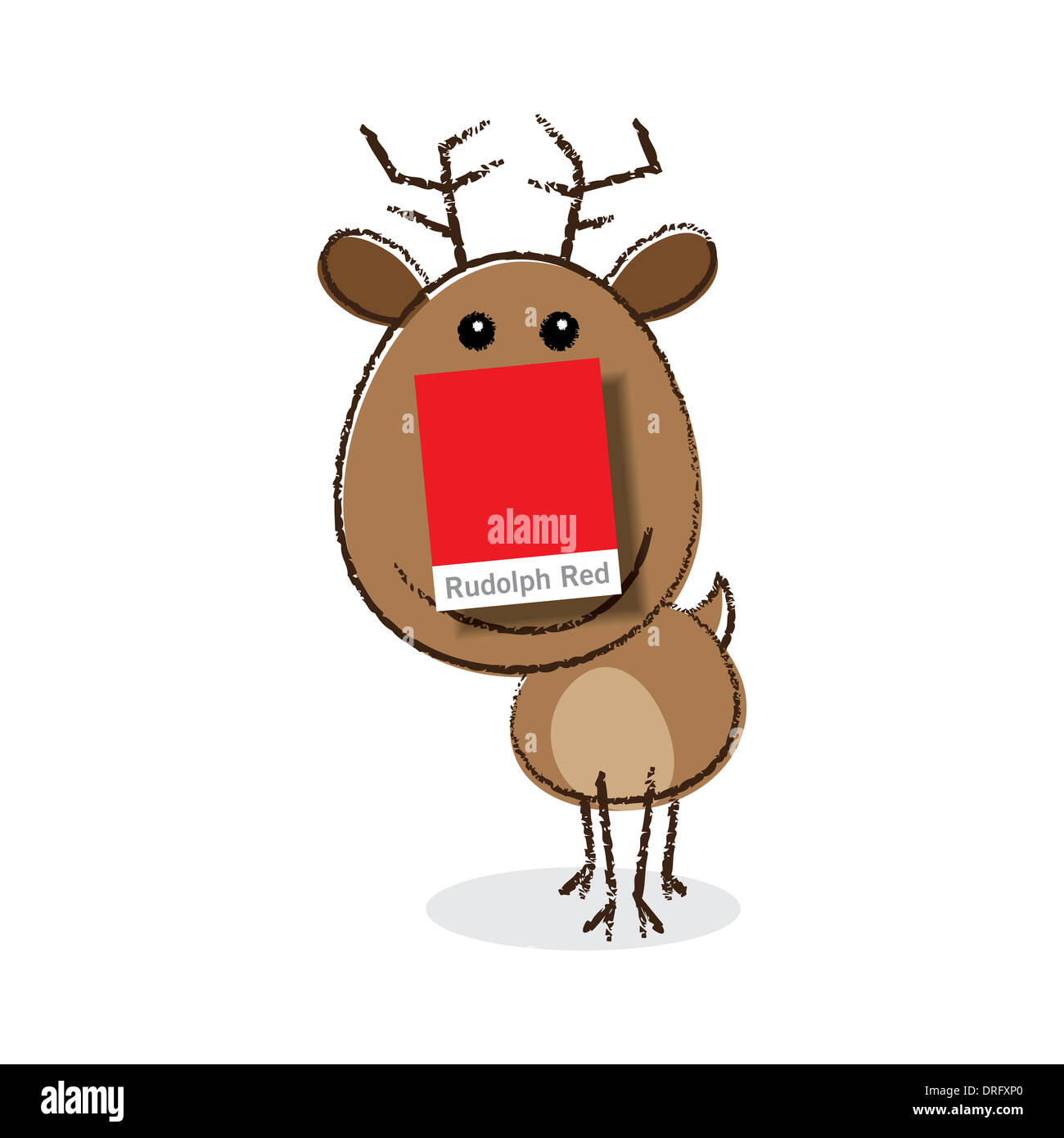 Rudolph mit der roten Nase mit einem Papier Farbmuster für die Nase Stockfoto