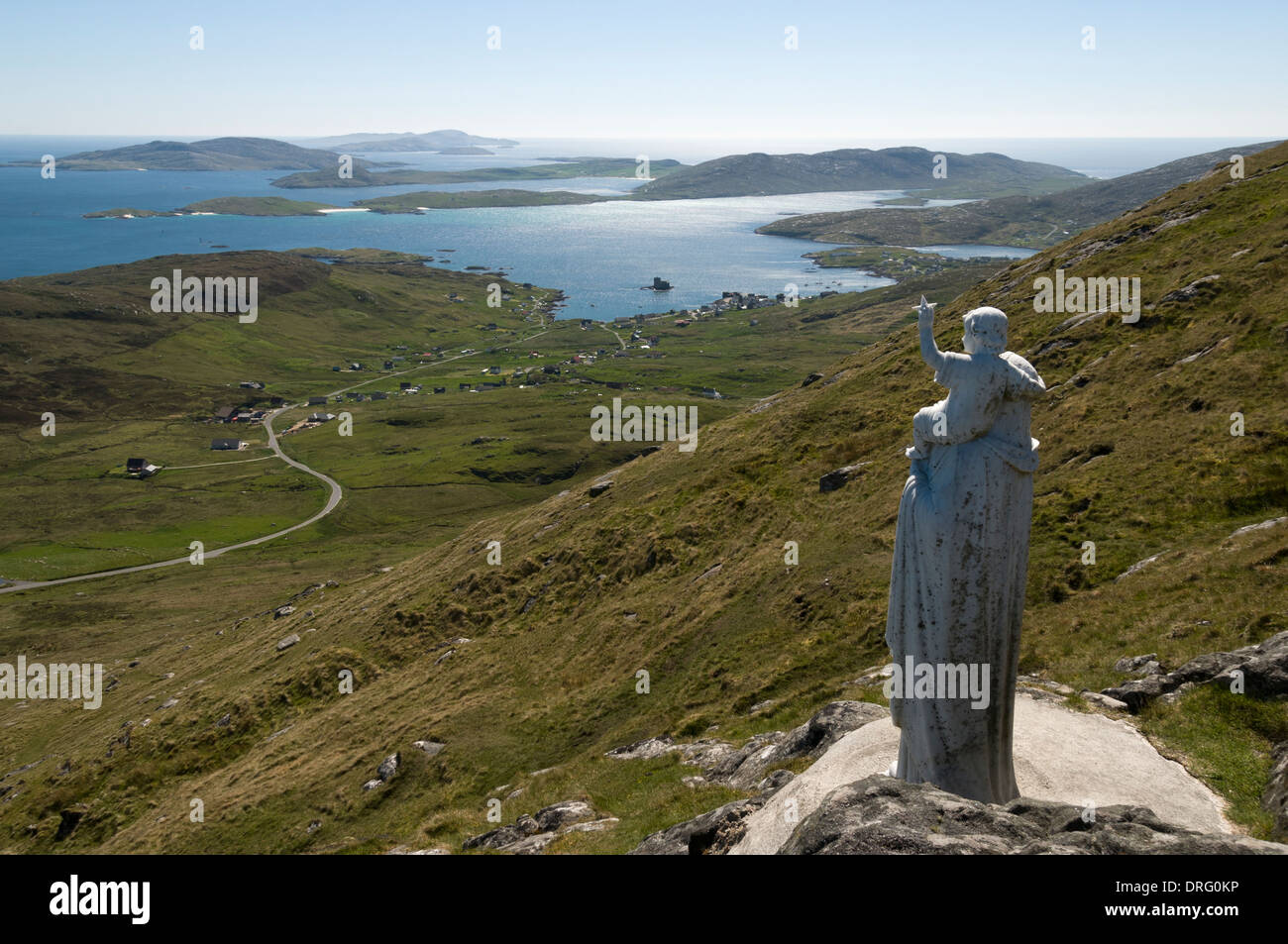 Statue der Madonna mit Kind (Madonna des Meeres) von Heabhal (Heaval), Isle of Barra, äußeren Hebriden, Schottland, Großbritannien. Stockfoto