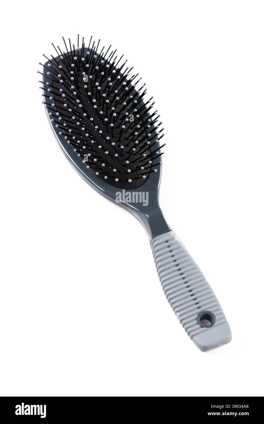 Schwarze Haarbürste isoliert auf weißem Hintergrund Stockfoto
