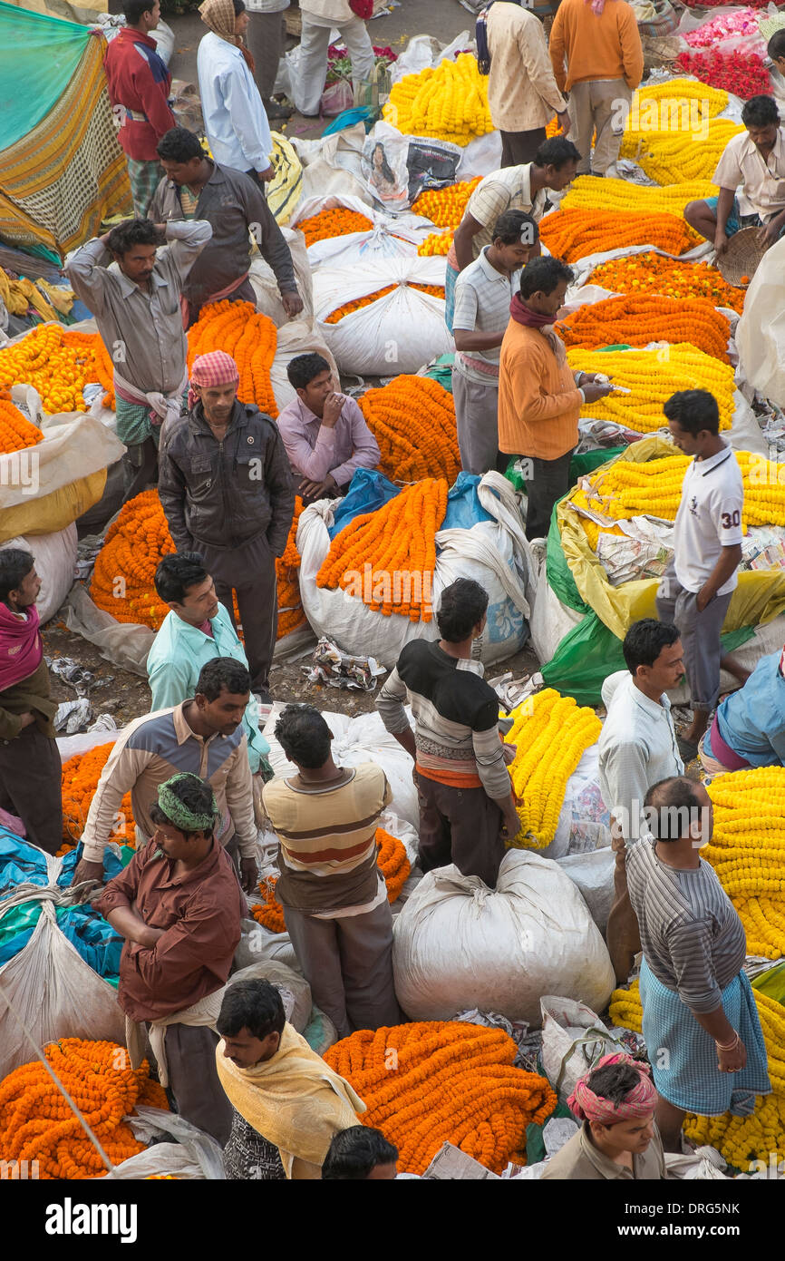 Indien, Westbengalen, Kolkata, Blumenmarkt neben Hooghly Bridge Stockfoto