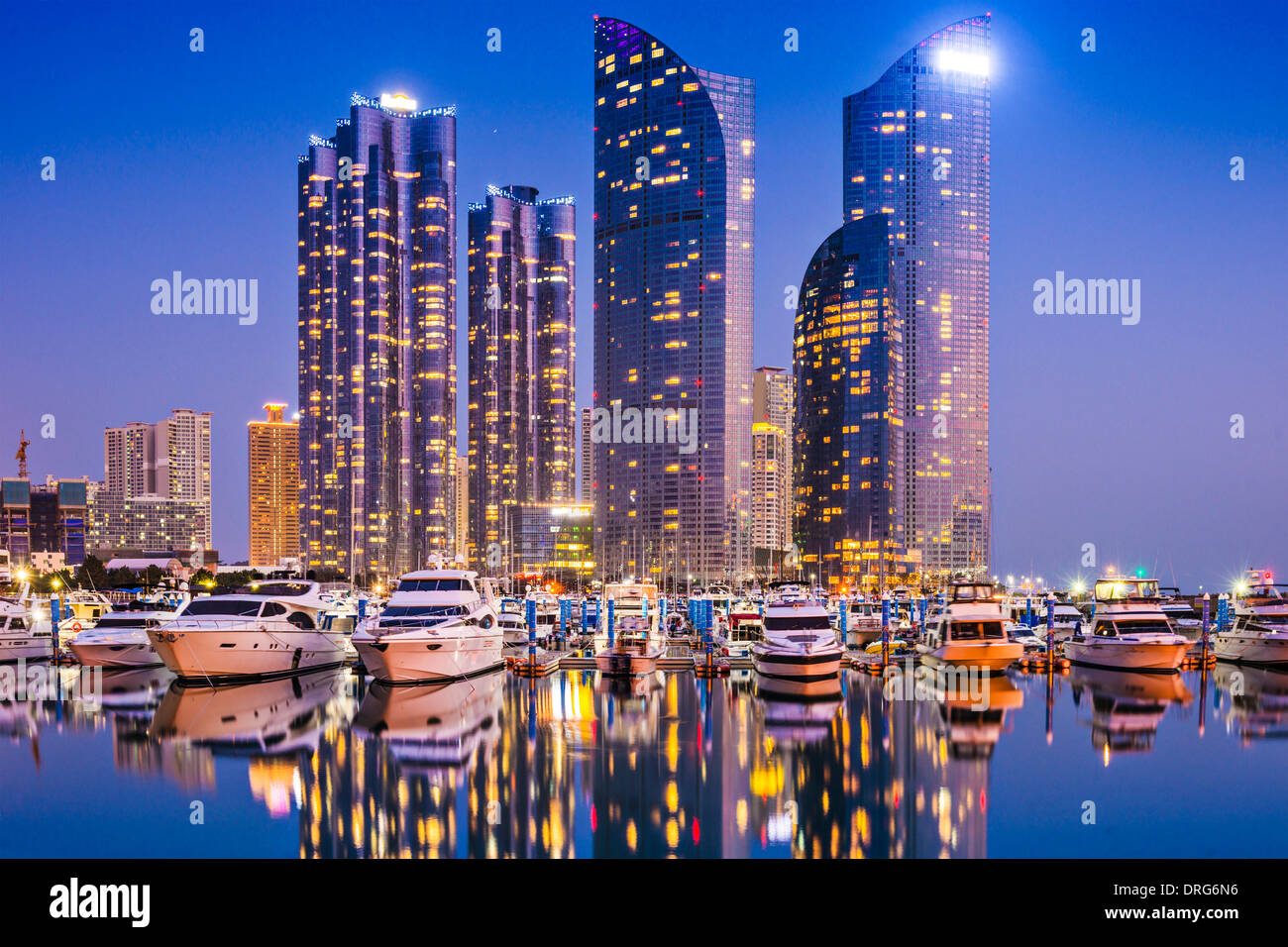 Skyline von Busan, Südkorea bei Haeundae Bezirk. Stockfoto