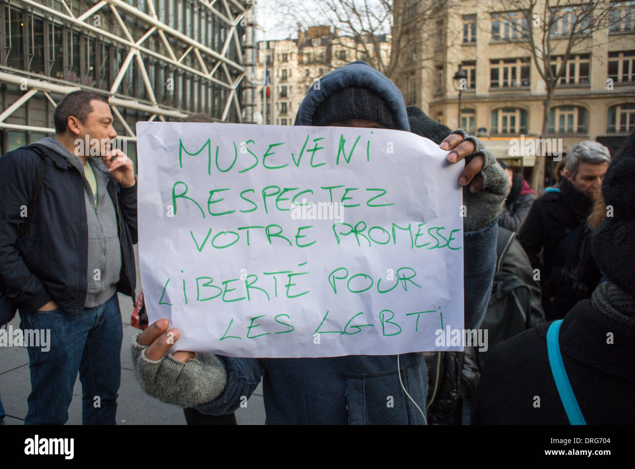 Paris, Frankreich. Öffentliche Demonstration, Französisch LGBT-Gruppen, protestieren gegen die kürzlich verabschiedete homophobes Gesetz. in Uganda, Stockfoto