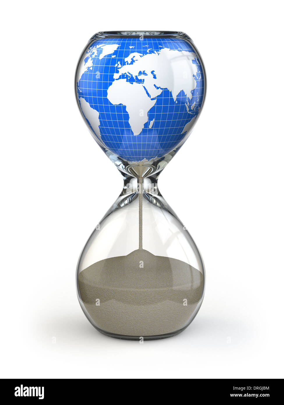 Erde in Sanduhr. Konzeptbild Zerstörung der Welt. 3D Stockfoto