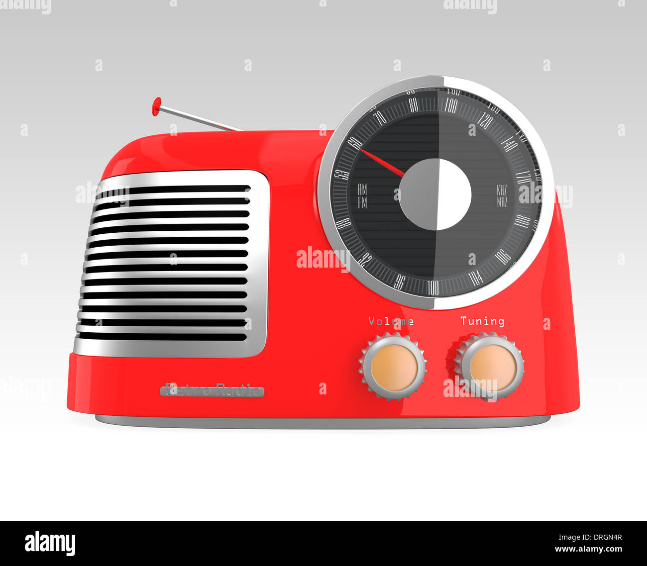 Rote Vintage Radio auf weißem Hintergrund. Clipping-Pfad enthalten. Stockfoto