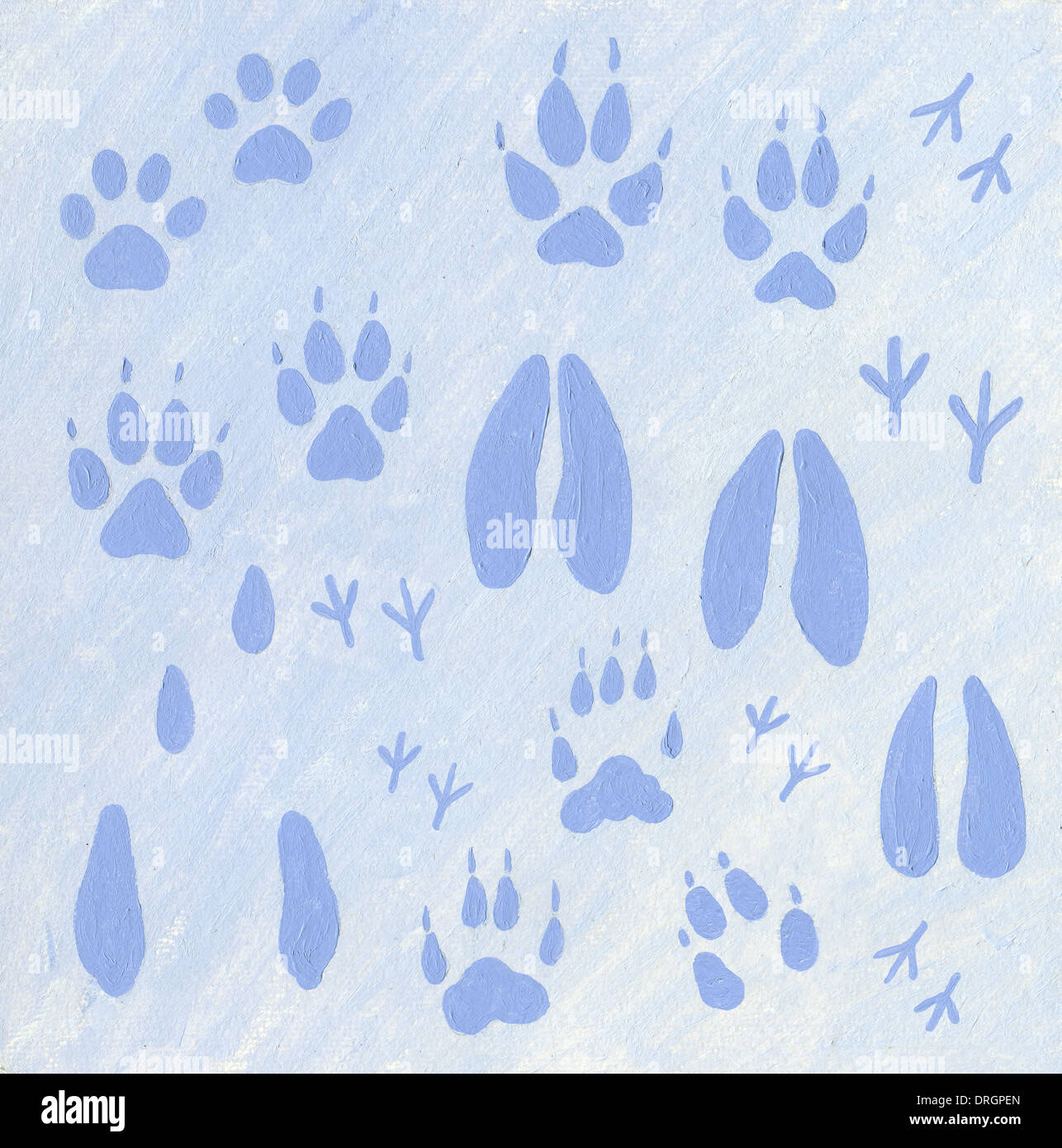 Acryl Bild der Tiere-Spuren im Schnee Stockfoto