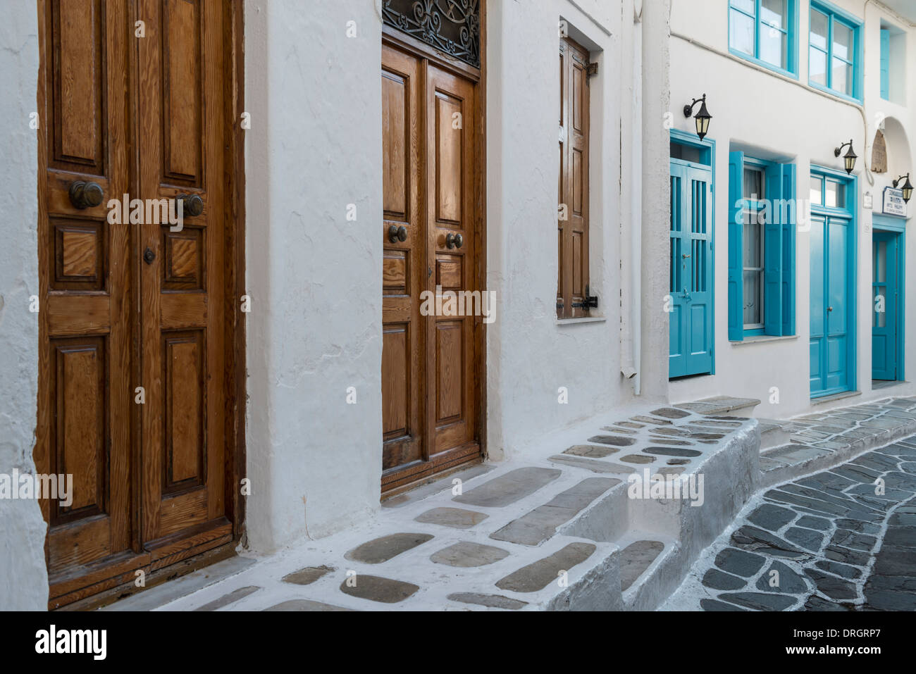 Mykonos-Straßenszene, Chora Town, Griechenland Stockfoto