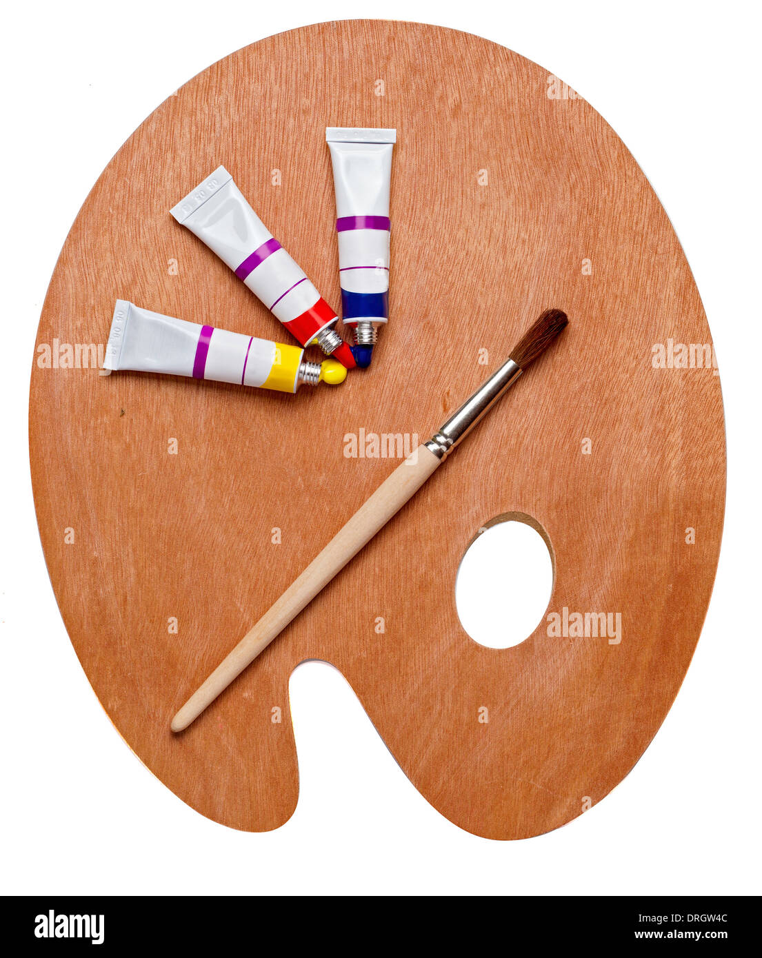 Farben, Lacke und Farbe Pinsel isoliert auf weiß Stockfoto