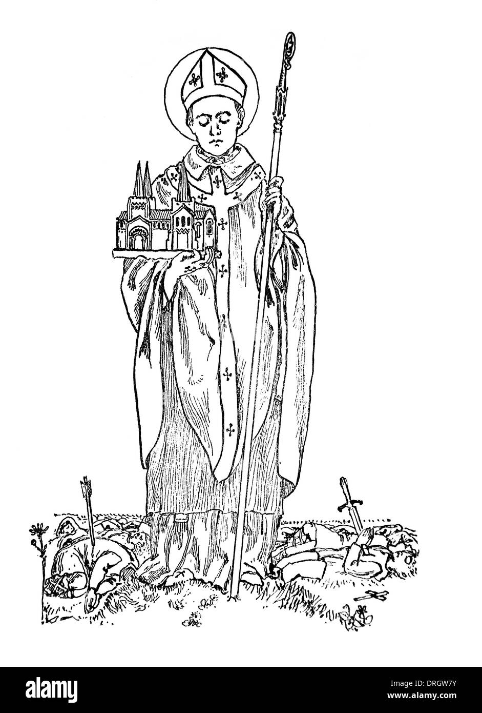 Saint Chad von Mercia; Schwarz und weiß-Abbildung Stockfoto