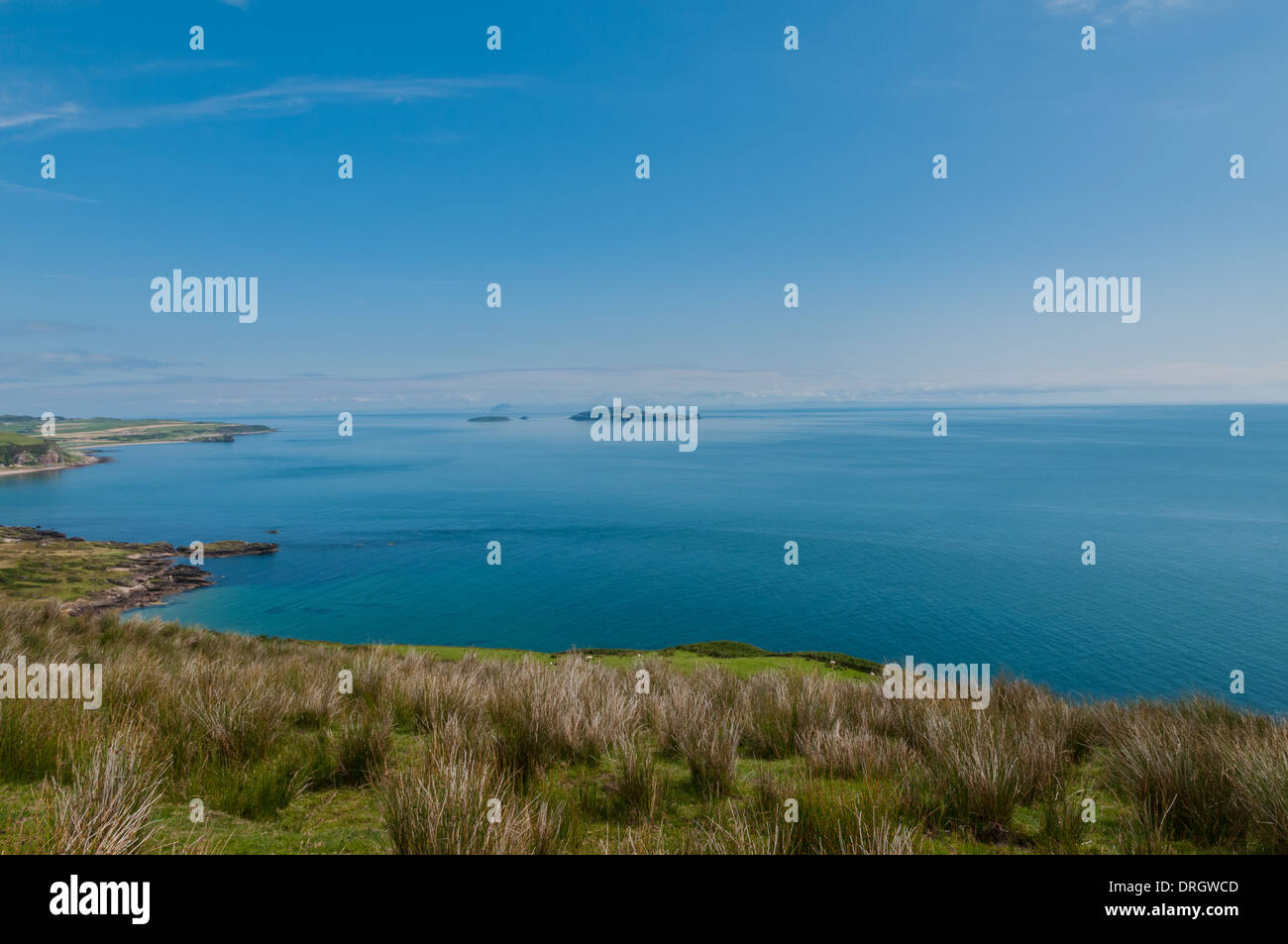 West Bay bei Southend nr Campbeltown Mull of Kintyre Argyll & BUte Schottland mit Sanday & Ailsa Craig im Hintergrund anzeigen Stockfoto