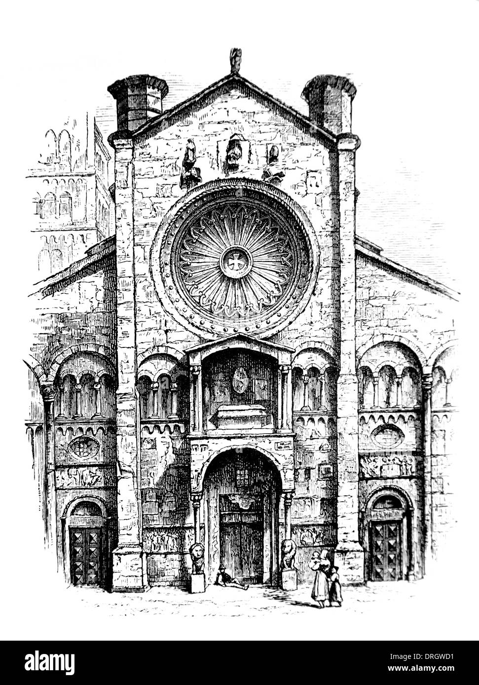 Modena Kathedrale des 19. Jahrhunderts-schwarz und weiß-Abbildung Stockfoto