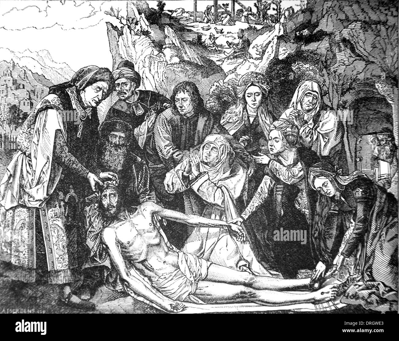 Heiligen Joseph & Nikodemus Salbung des Leibes Christi; Schwarz und weiß-Abbildung Stockfoto
