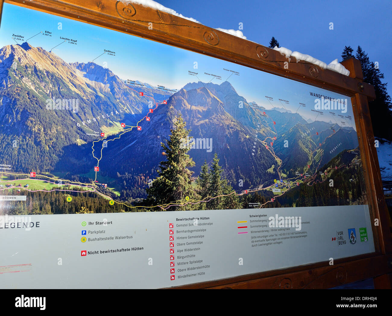 Die Legende der österreichischen Alpen vom Straßenende in Baad bei Mittelberg - Kleinwalsertal, Österreich Stockfoto