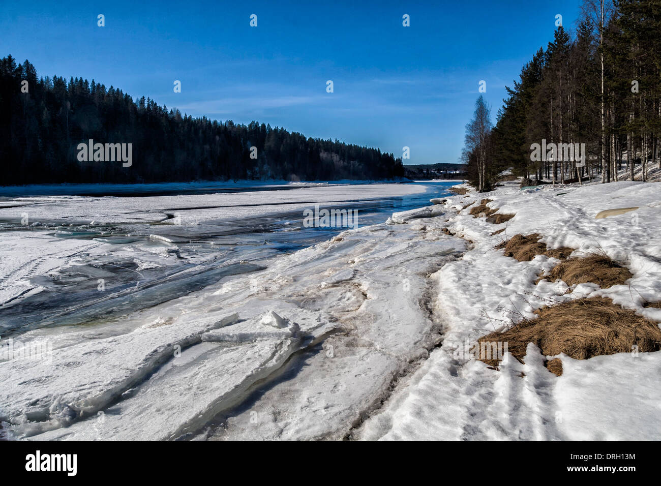 Ume-Fluss (Schwedisch: Ume Älv oder Umeälven) Umeå, Schweden Stockfoto