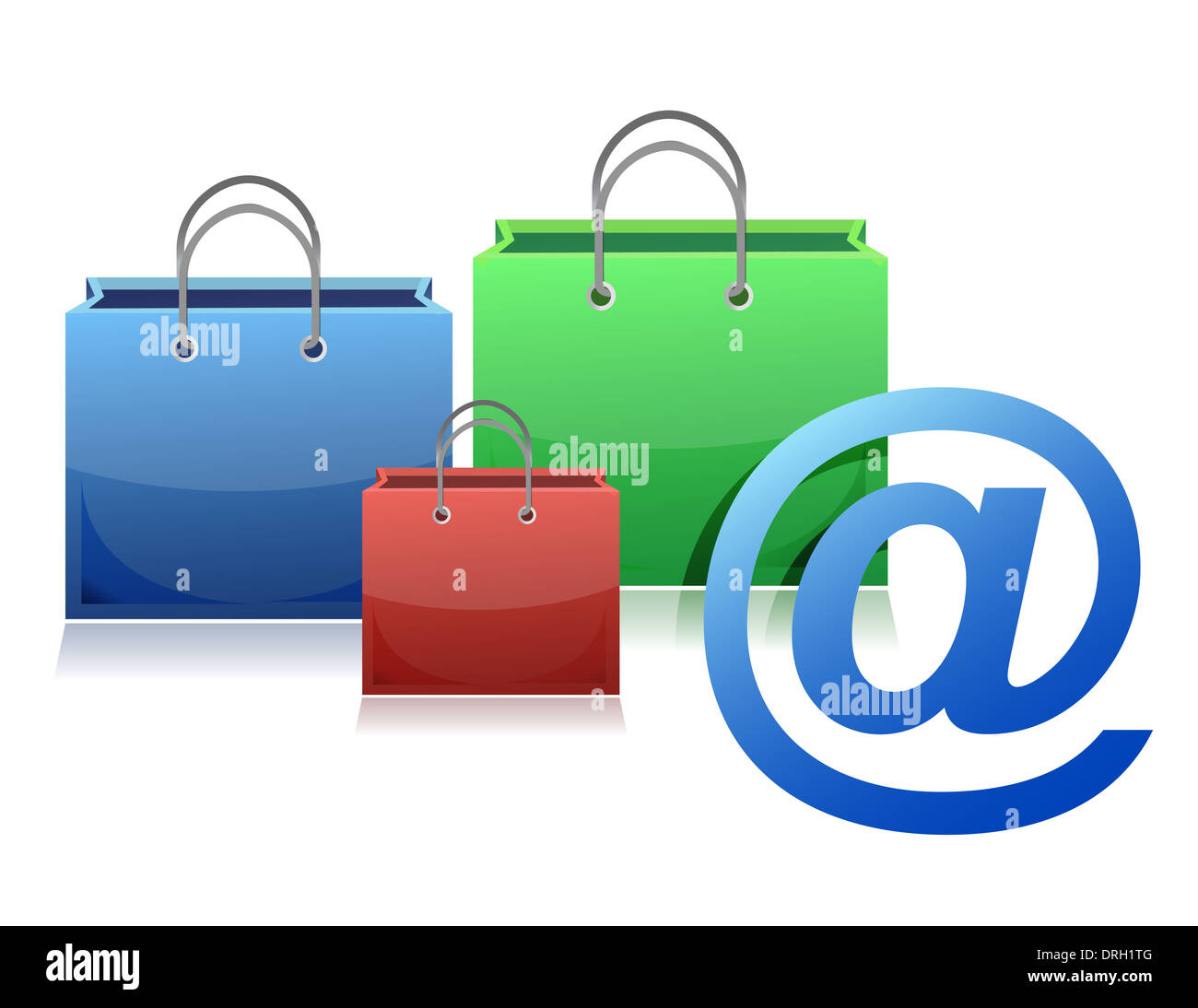 Einkaufstaschen und Att Zeichen Illustration über weiß Stockfoto