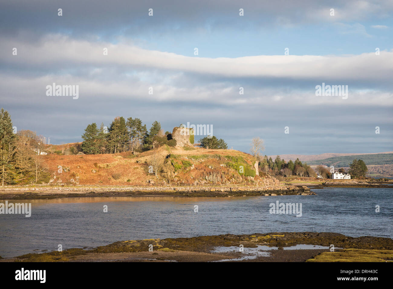 AROS Burgruine auf der Isle of Mull. Stockfoto