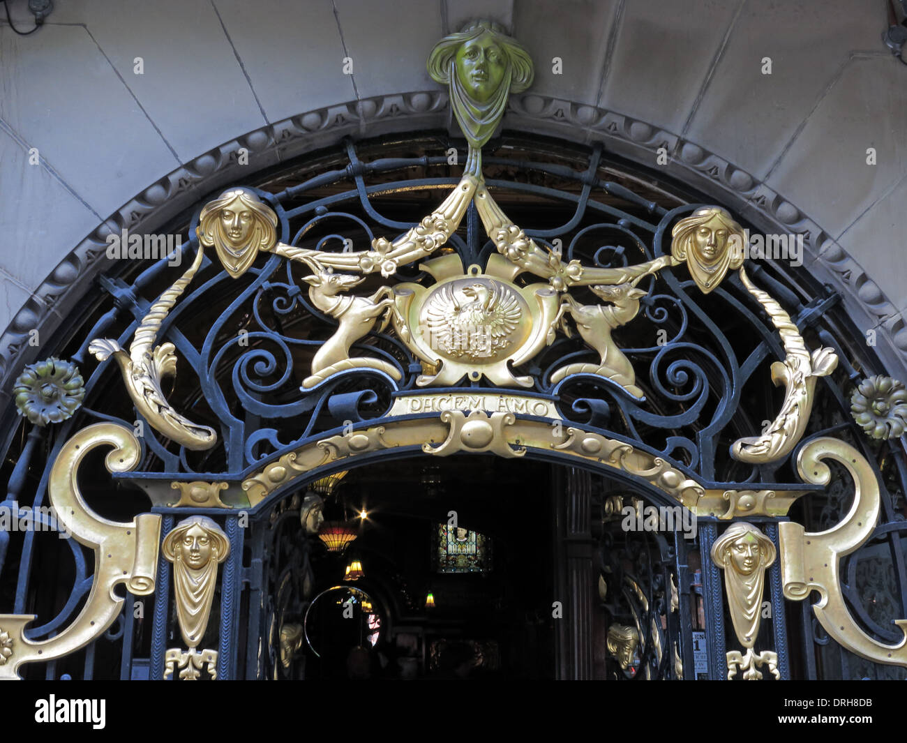 Goldene Eingang Kunst an der Philharmonie Speisesäle Hardman/hoffe St Liverpool, England-Großbritannien Stockfoto