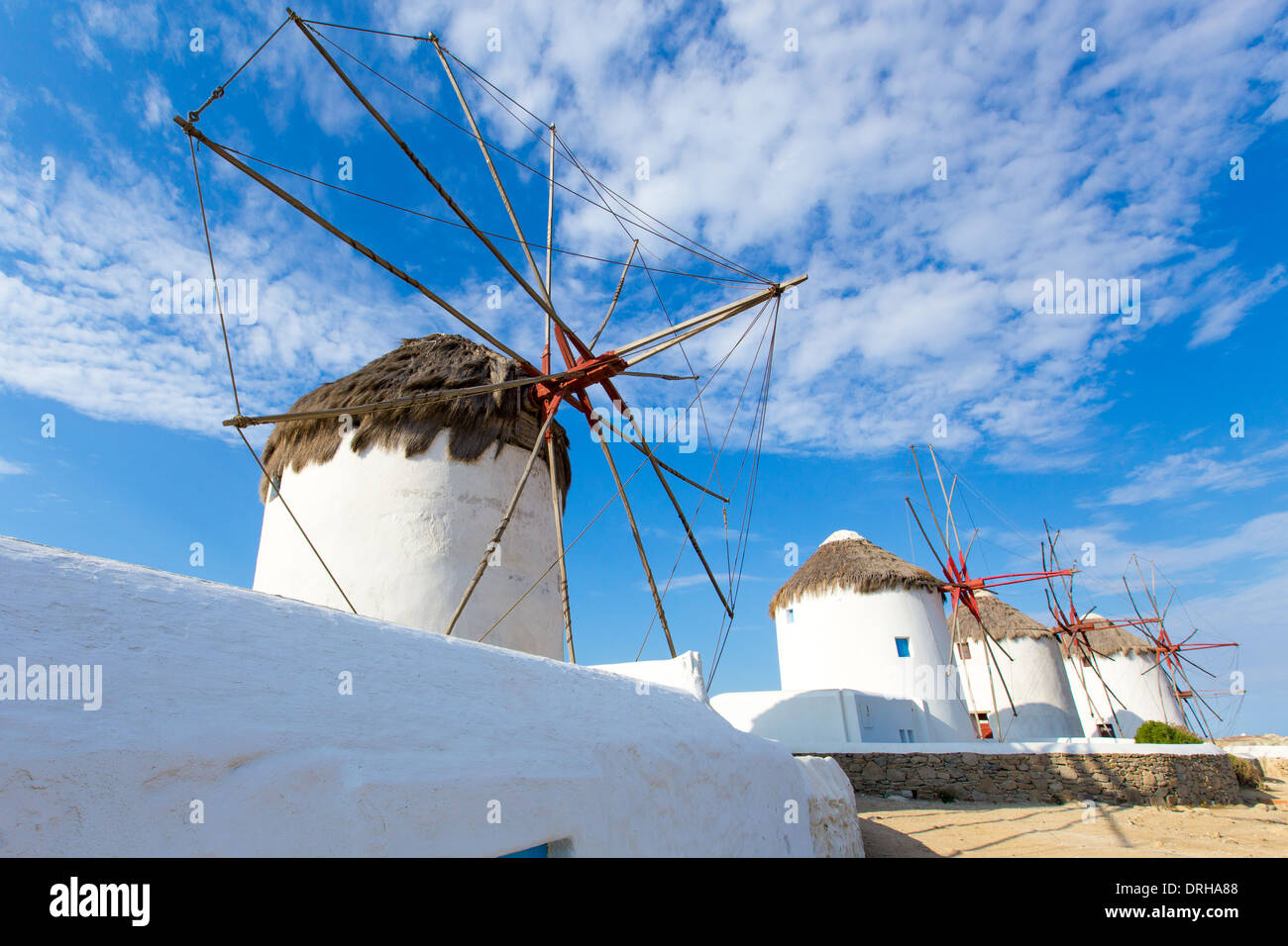 Windmühlen in Mykonos Griechenland Cyclades Stockfoto