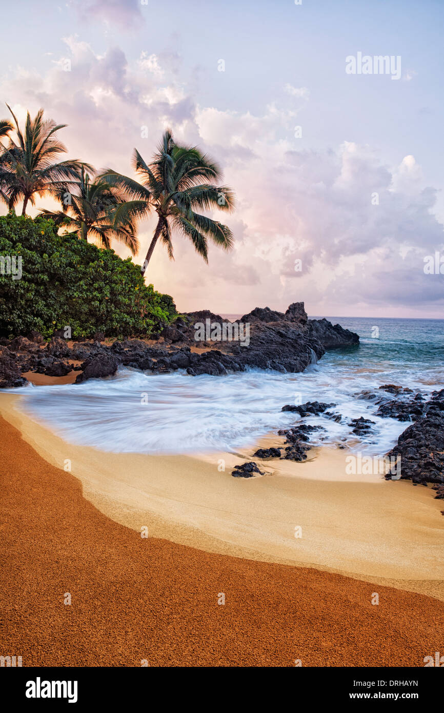 Zunächst Licht Schönheit am einsamen Strand Hochzeit auf Hawaii Insel Maui. Stockfoto