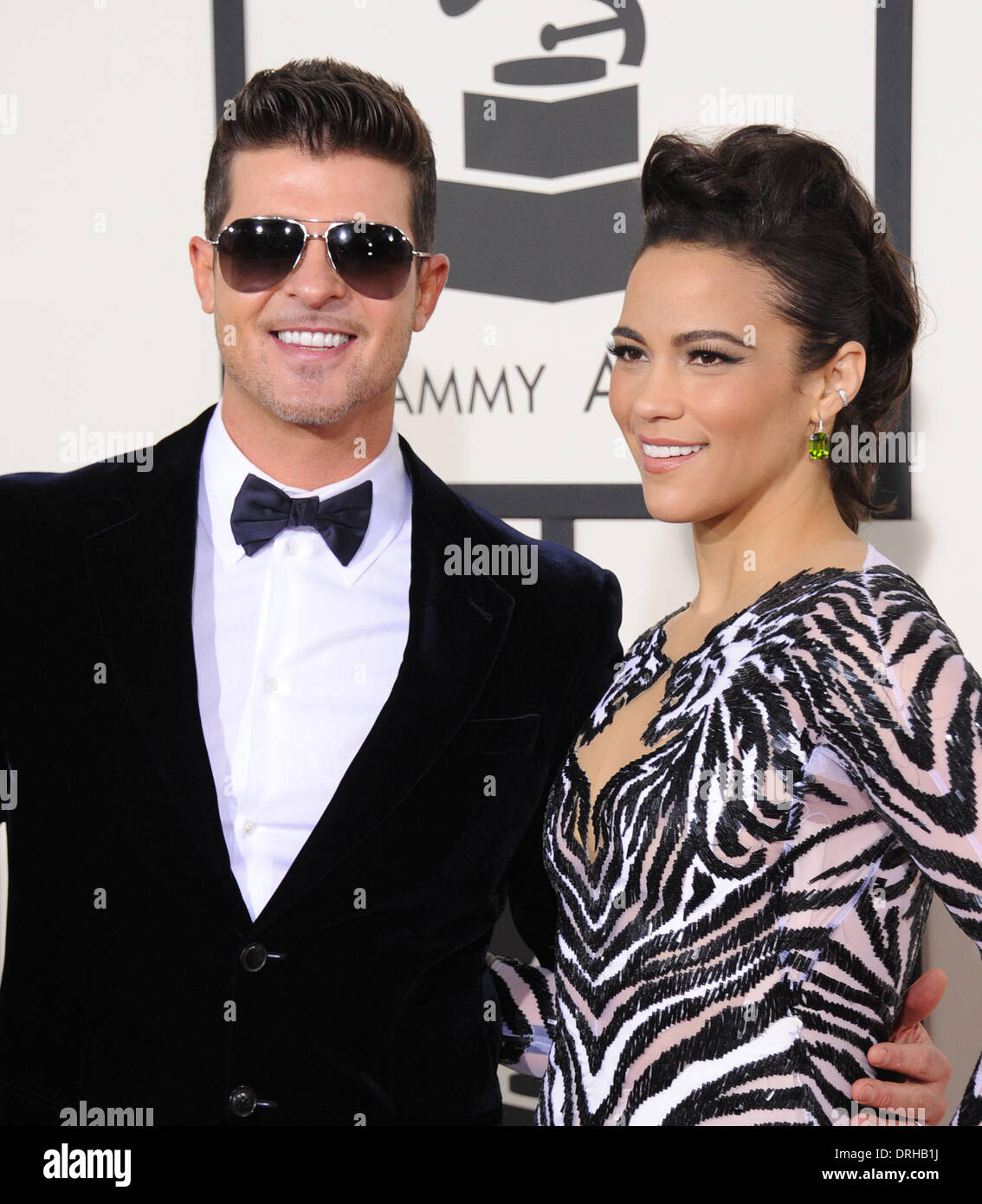 Los Angeles, Kalifornien, USA. 26. Januar 2014. Robin Thicke & Paula Patton kommt für die 56th Annual Grammy Awards im Staples Center. Bildnachweis: Lisa O'Connor/ZUMAPRESS.com/Alamy Live-Nachrichten Stockfoto