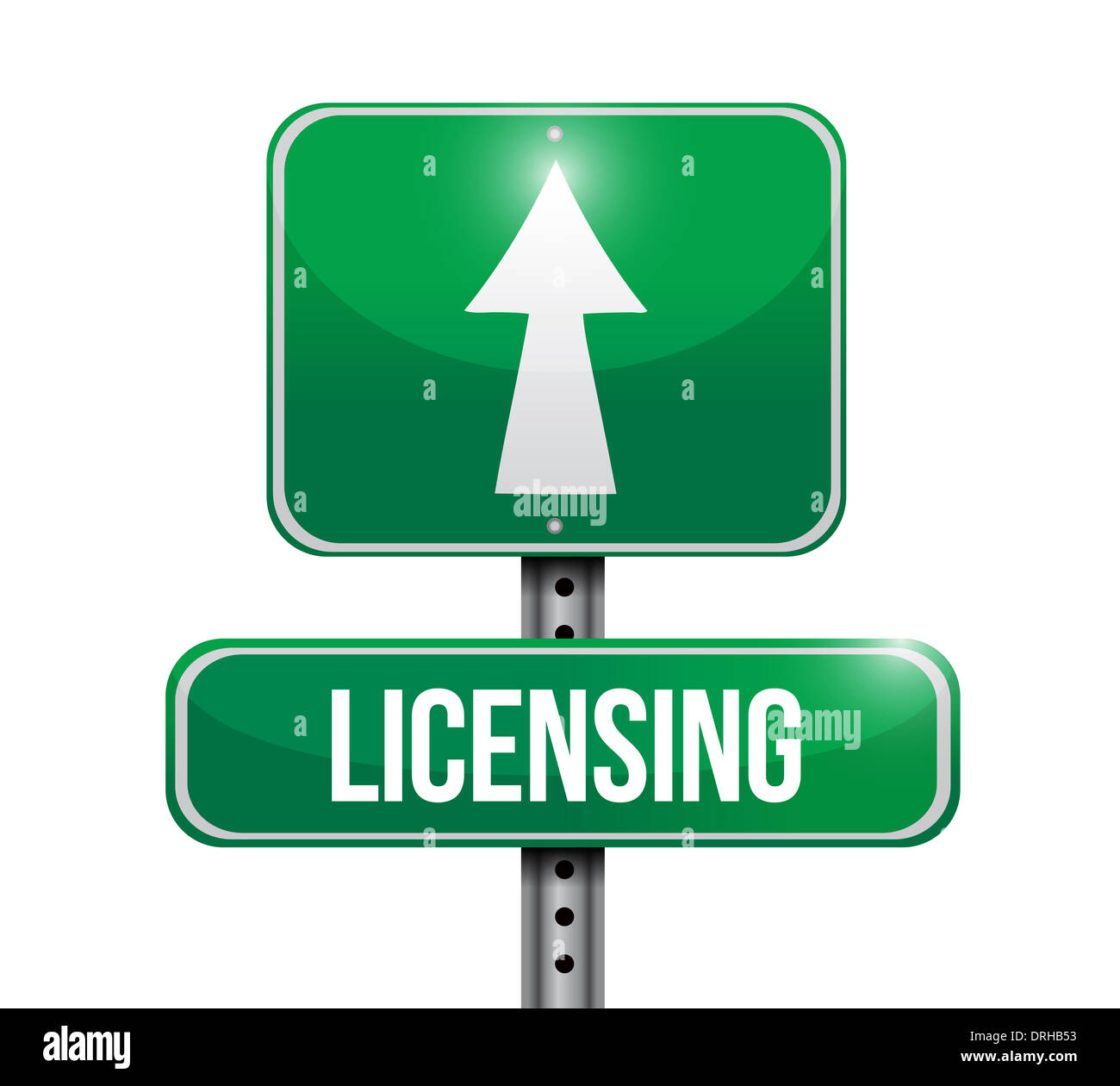 Lizenzierung Straßenplanung Zeichen Abbildung auf einem weißen Hintergrund Stockfoto