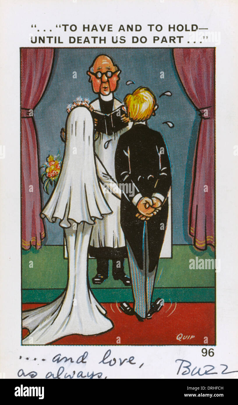 Lustige freche Hochzeit Postkarte Stockfoto
