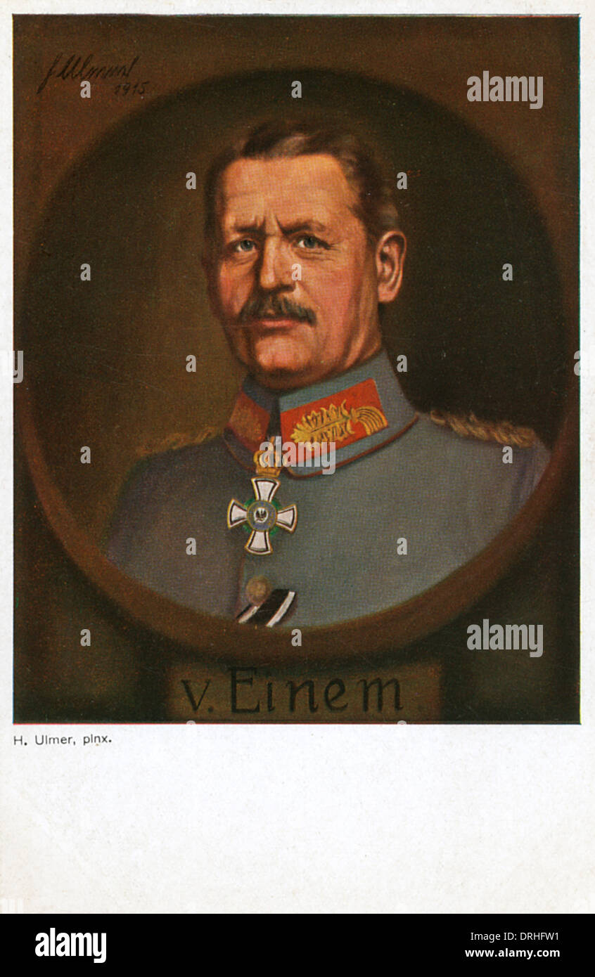 General Karl von Einem, Befehlshaber der deutschen Armee, WW1 Stockfoto