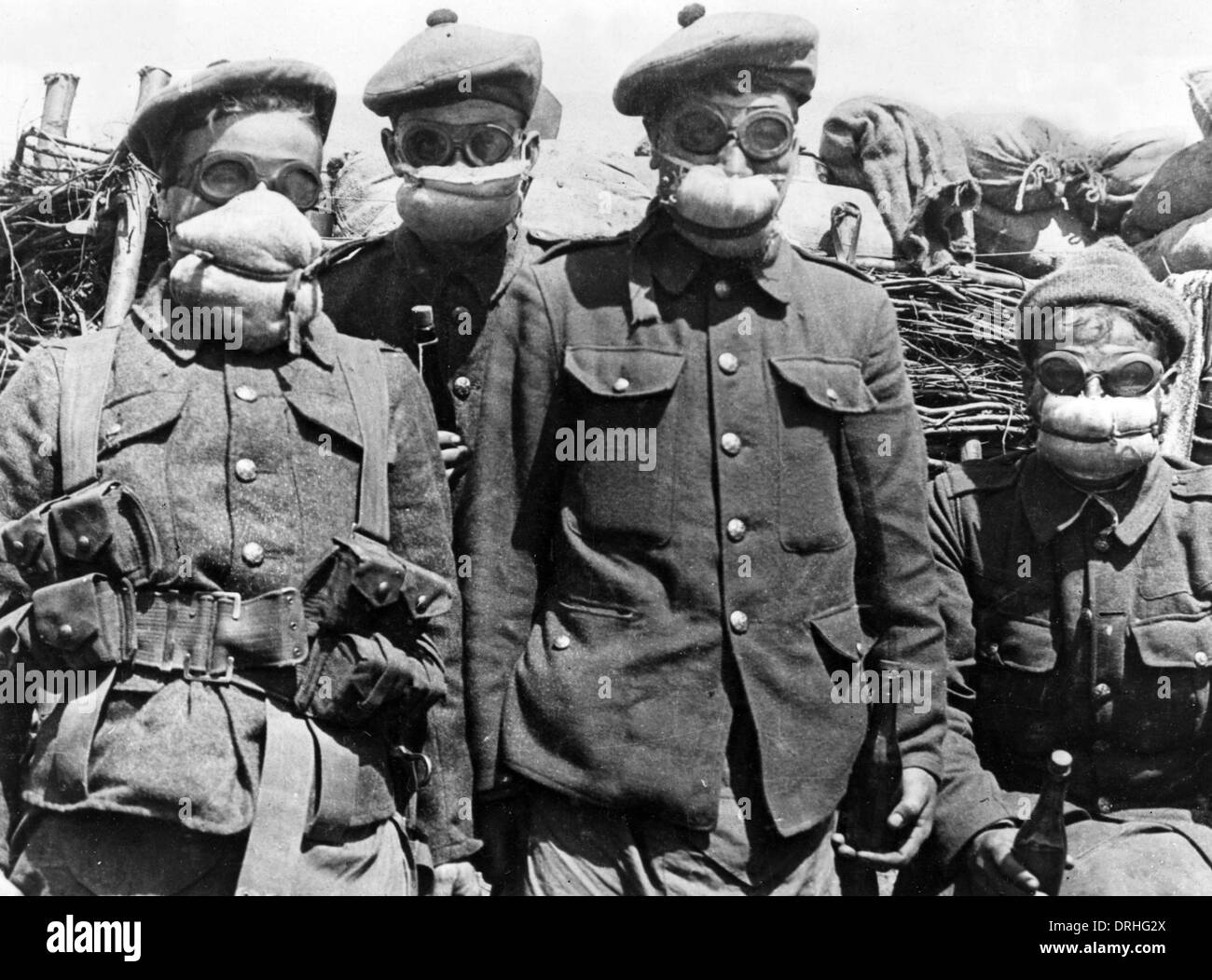 Schottischen Soldaten in ihre Gasmasken, Westfront, WW1 Stockfoto