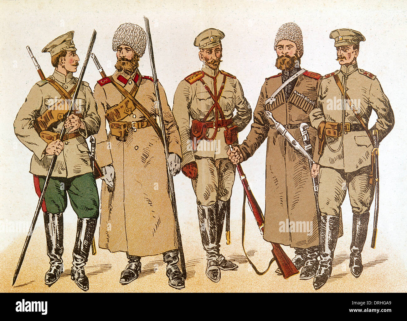 Russische Kosaken Uniformen, WW1 Stockfoto