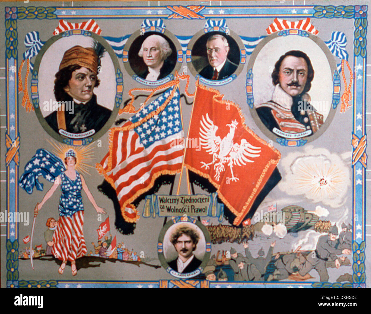 Polnisch-amerikanischen Plakat, geeint im Kampf, WW1 Stockfoto