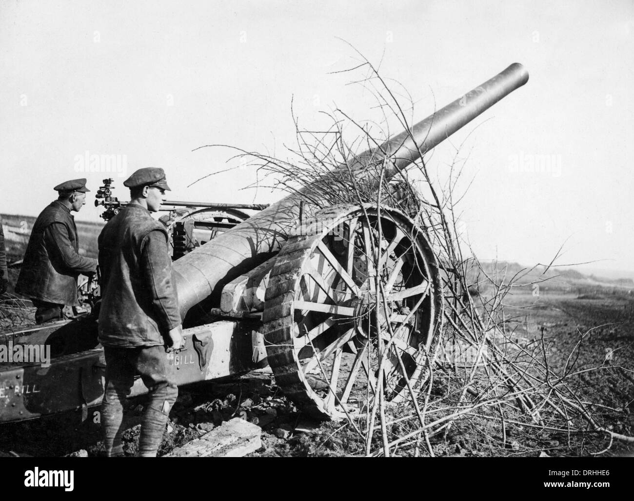 Britischer Big Gun in Aktion, Westfront, WW1 Stockfoto