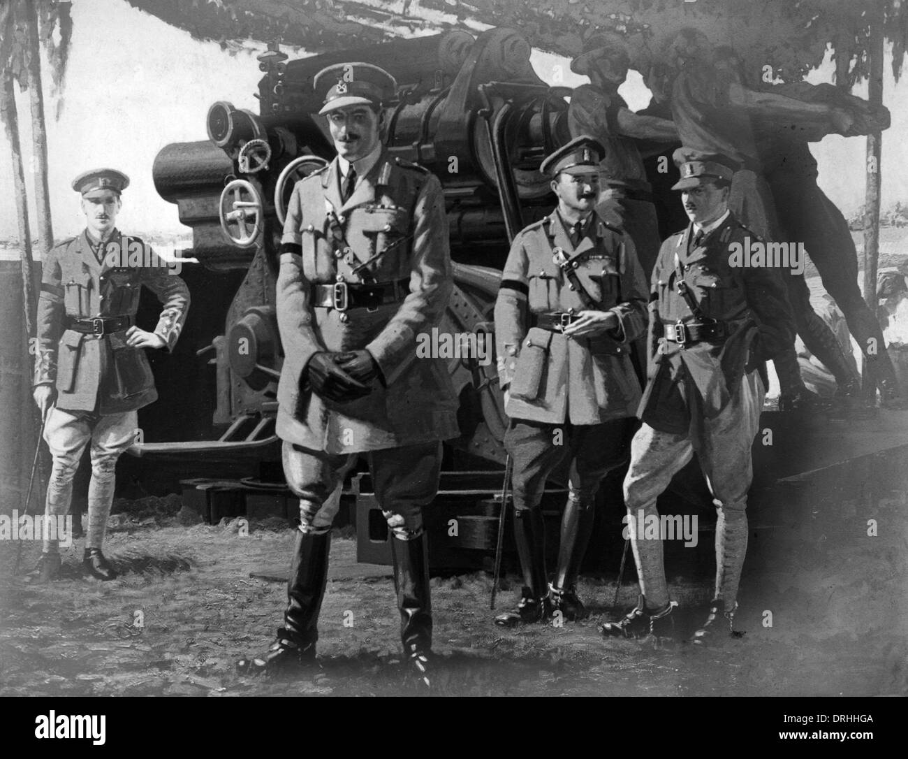 Malerei von britischen Offizieren und Artilleristen, WW1 Stockfoto