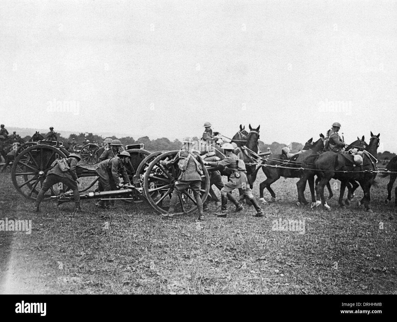 Britische reitende Artillerie in Aktion oder Training, WW1 Stockfoto