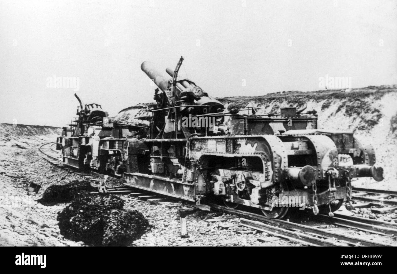 Britischen 12-Zoll-Bahn montiert Haubitze, WW1 Stockfoto