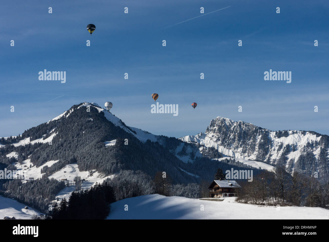 In der Luft Ballon über die Schweizer Alpen, Chateau d ' Oex. Stockfoto