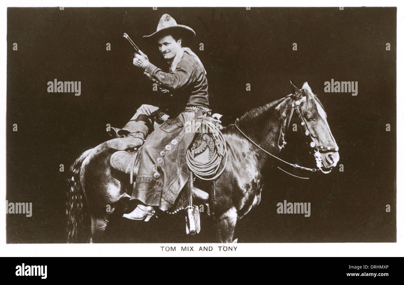 Tom Mix, amerikanische Filmstar mit Pferd Stockfoto
