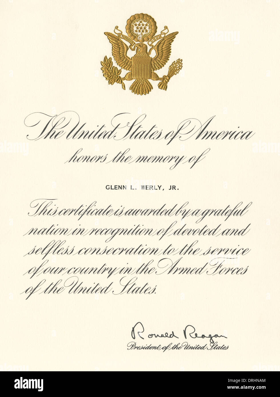 Eine Presidential Memorial-Zertifikat - USA Stockfoto