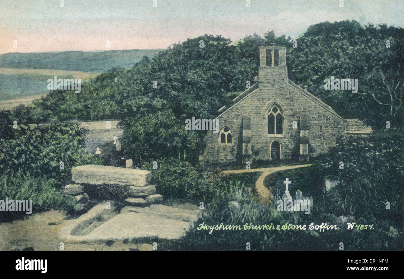 Heysham Kirche und Steinsarg - Lancashire Stockfoto