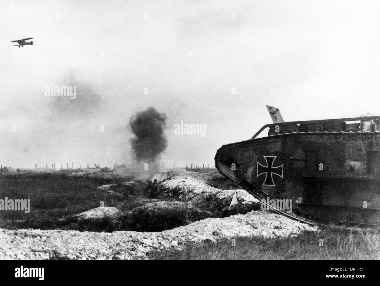 Britischen Panzer mit deutschen Markierungen, WW1 erfasst Stockfoto