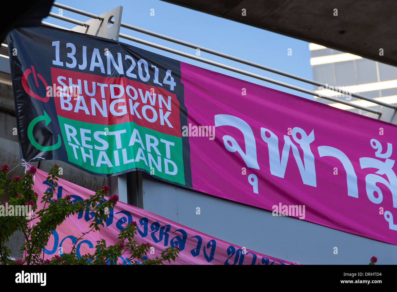 Banner auf politische Demonstration, Bangkok, Thailand Stockfoto