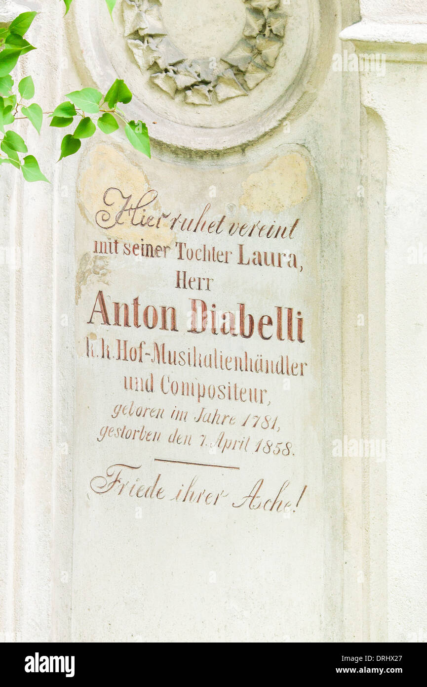 Grabstätte des österreichischen Komponisten, Noten Herausgeber und Redakteur Anton Diabelli, Friedhof st. Marx, Wien, Österreich Stockfoto