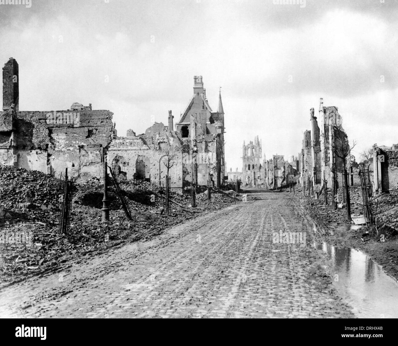 Straße in Ypern, Belgien, Westfront, WW1 Stockfoto