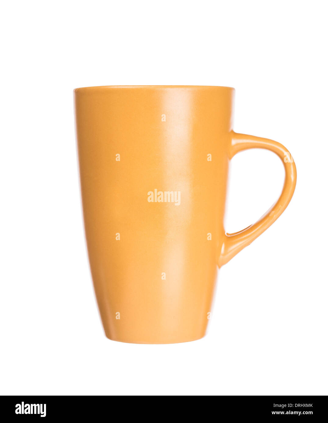 Orange Becher leer Leer für Kaffee oder Tee auf weißem Hintergrund Stockfoto