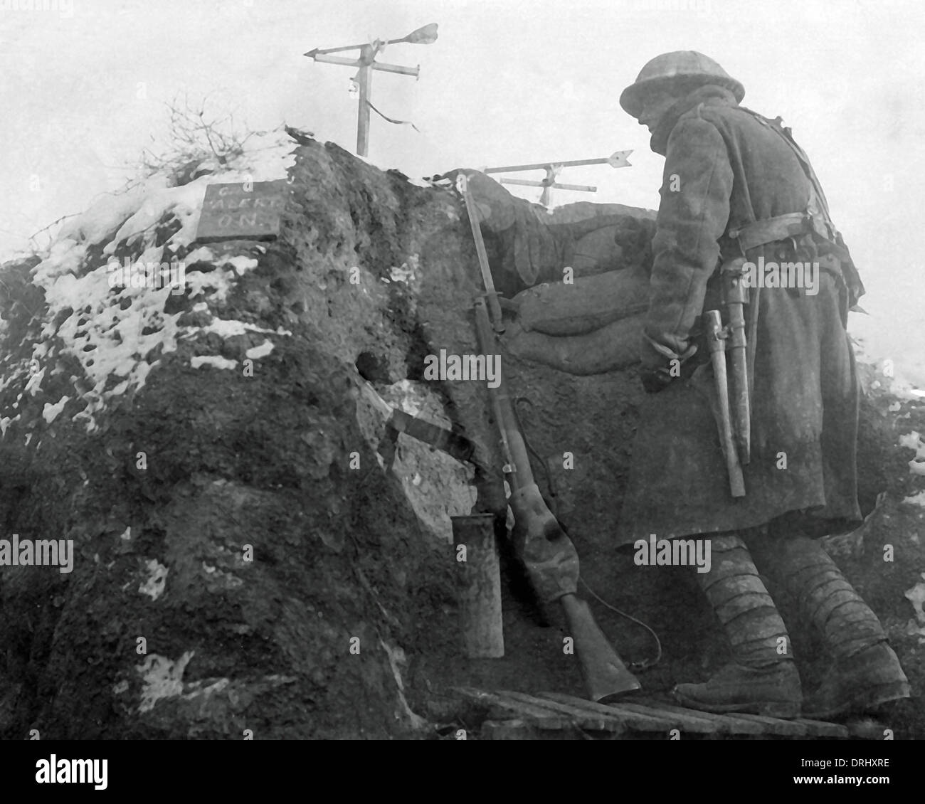 Alliierte Soldaten auf Bewachungsposten, Westfront, WW1 Stockfoto