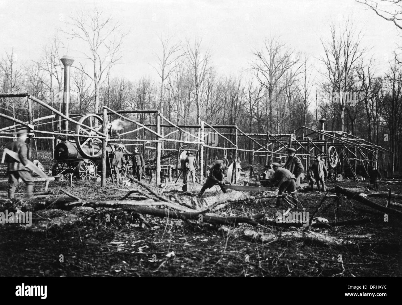 Bau einer Sägemühle, Westfront, WW1 Stockfoto