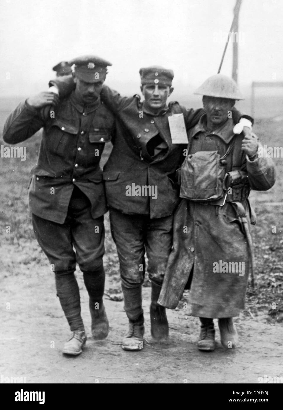Verwundeter deutscher Gefangener, Westfront, WW1 Stockfoto