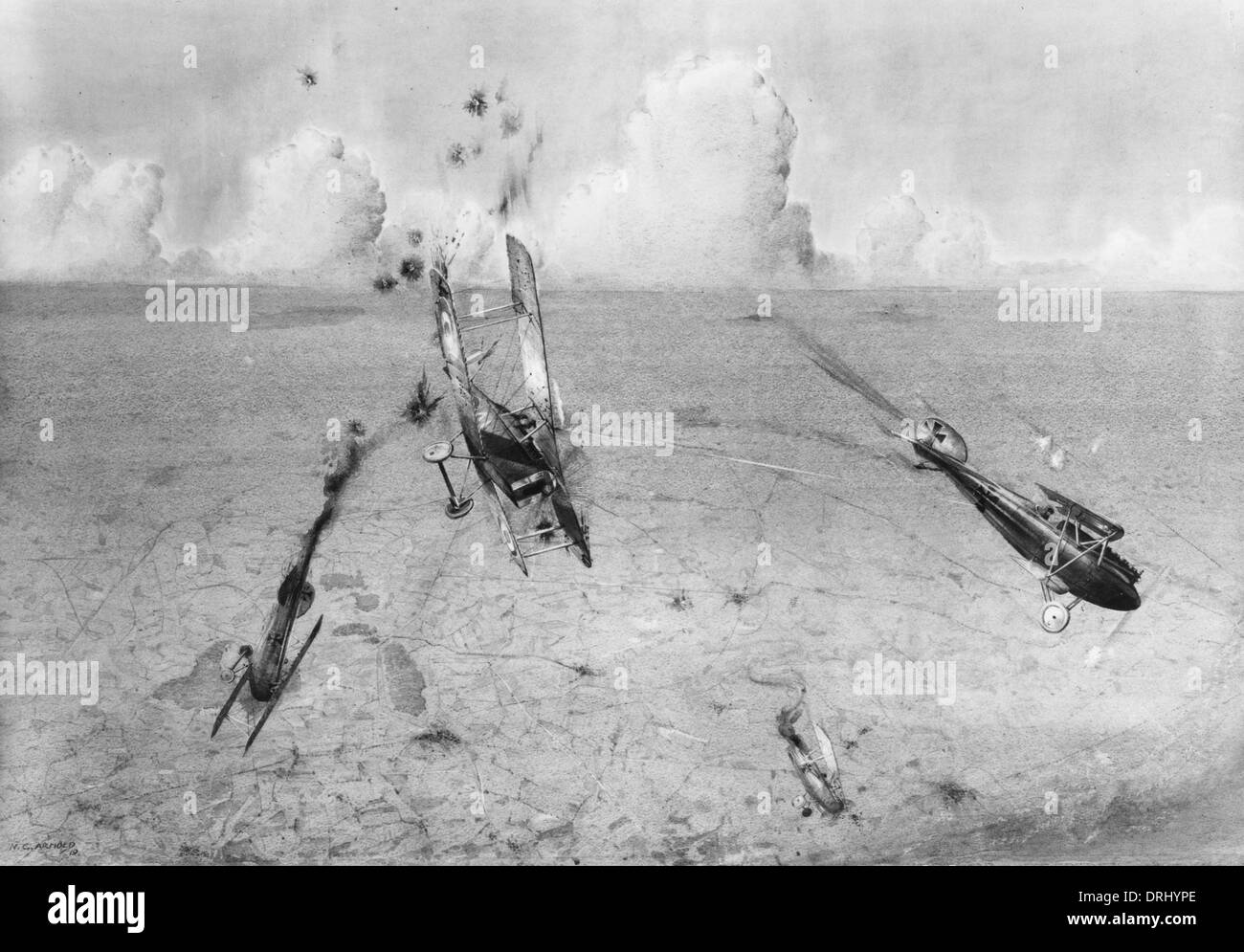 Letzten Flug von Kapitän Ball in seinem SE5-Doppeldecker, WW1 Stockfoto